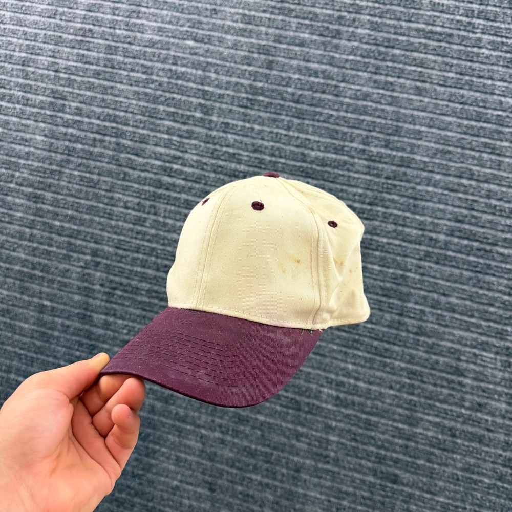 Vintage 90s Tex Kap Snapback Hat Mens OSFA Cream Maroon Blank Two Tone USA Made